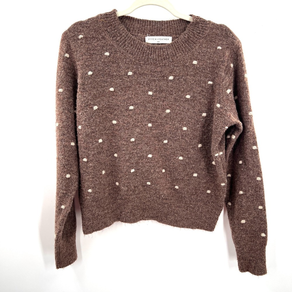Stitch + Feather polka dot soft‎ close knit sweater brown minimalist cute S M